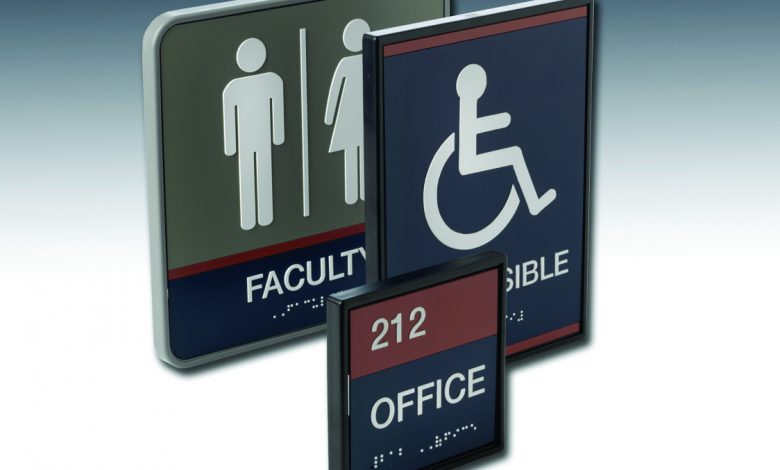 Sign shops can laser cut the figures that grace ADA-compliant signage. Photo courtesy of Johnson Plastic.