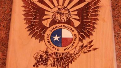 contrast wood plaque award laser engraving Doug green express yourself Austin