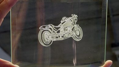 outline etching multi-stage sandcarving blasting glass motorcycle