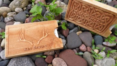 Relief carved business card holders
