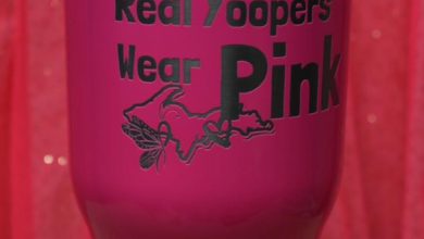 Blue 6 Engraving Breast Cancer Awareness Month October tumbler engraving Yoopers Michigan