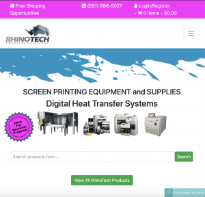 RhinoTech system shopping shipping screen printing equipment digital transfer website redesign relaunch