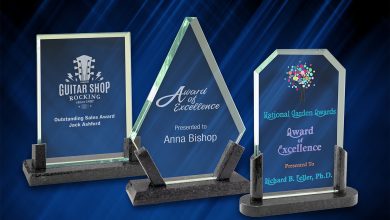 JDS glass trophies trophy award recognition personalization laser engraving Bob Hagel