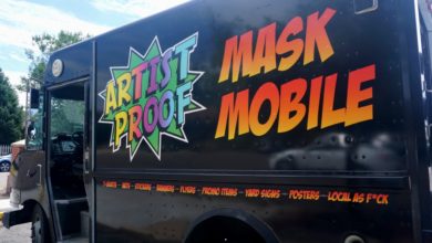 Artist Proof Collective Mask Mobile, screen printing