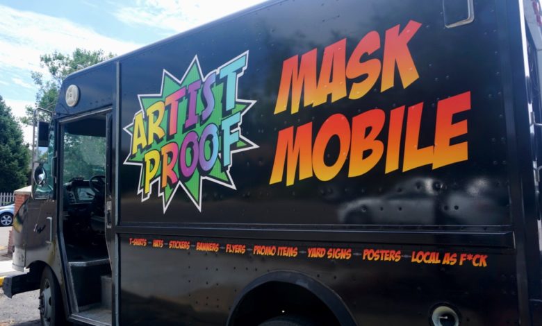 Artist Proof Collective Mask Mobile, screen printing