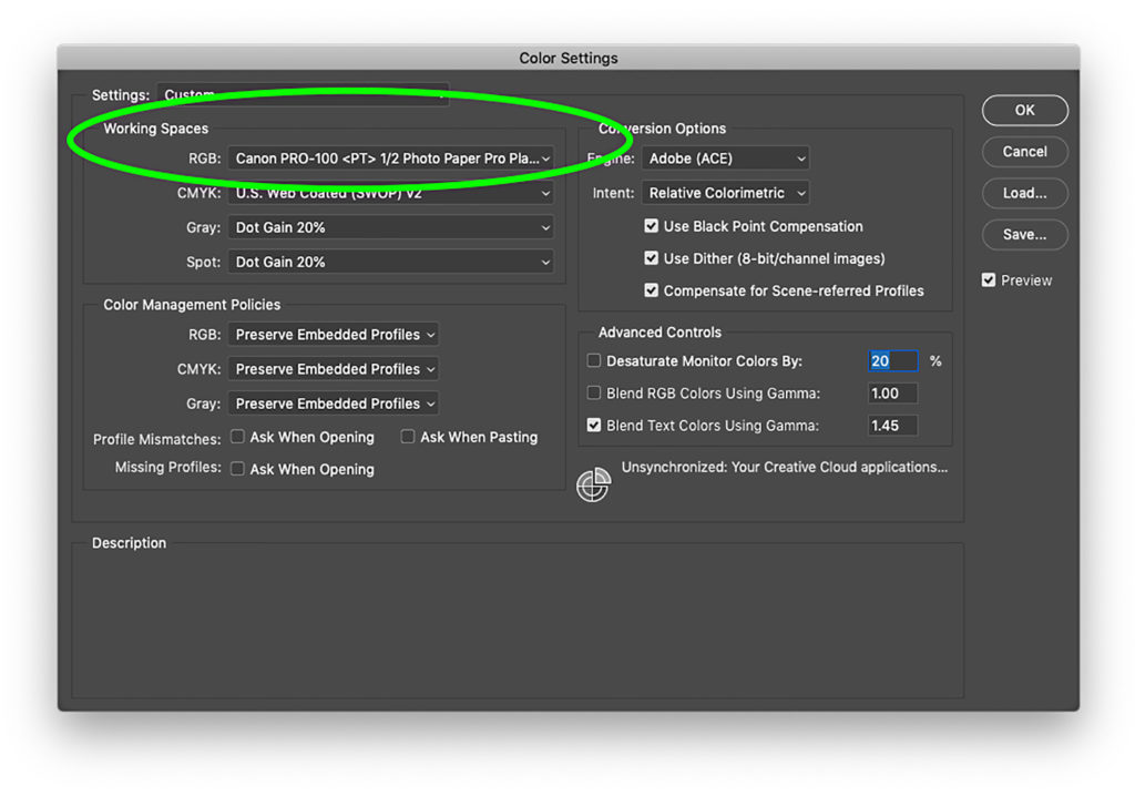color settings photoshop