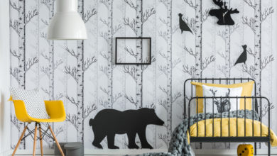 Bedroom with black bear sticker