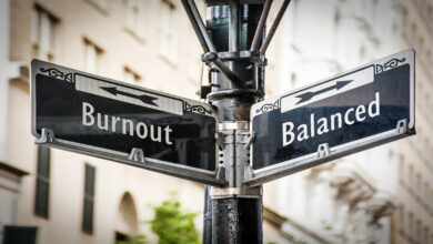 Street Sign the Direction Way to Balanced versus Burnout