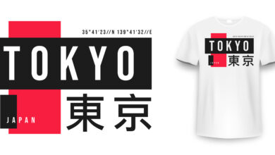 Tokyo t-shirt design. T-shirt design with Tokyo typography for tee print, poster and clothing. Japanese inscriptions - Tokyo and Japan. Vector