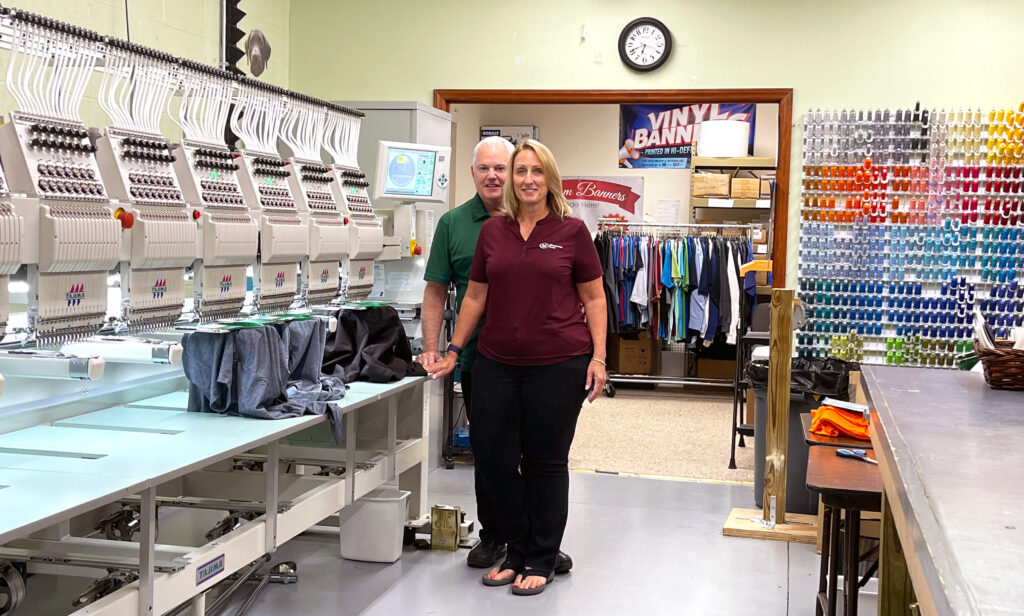Minuteman Press Concord NC 2 Pat and Chris McGroder Apparel Embroidery Area