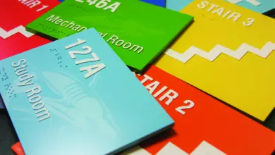 ADA-compliant colorful interior signs.