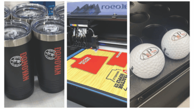 uv-printed drinkware, uv printer printing sign, uv-printed golf balls