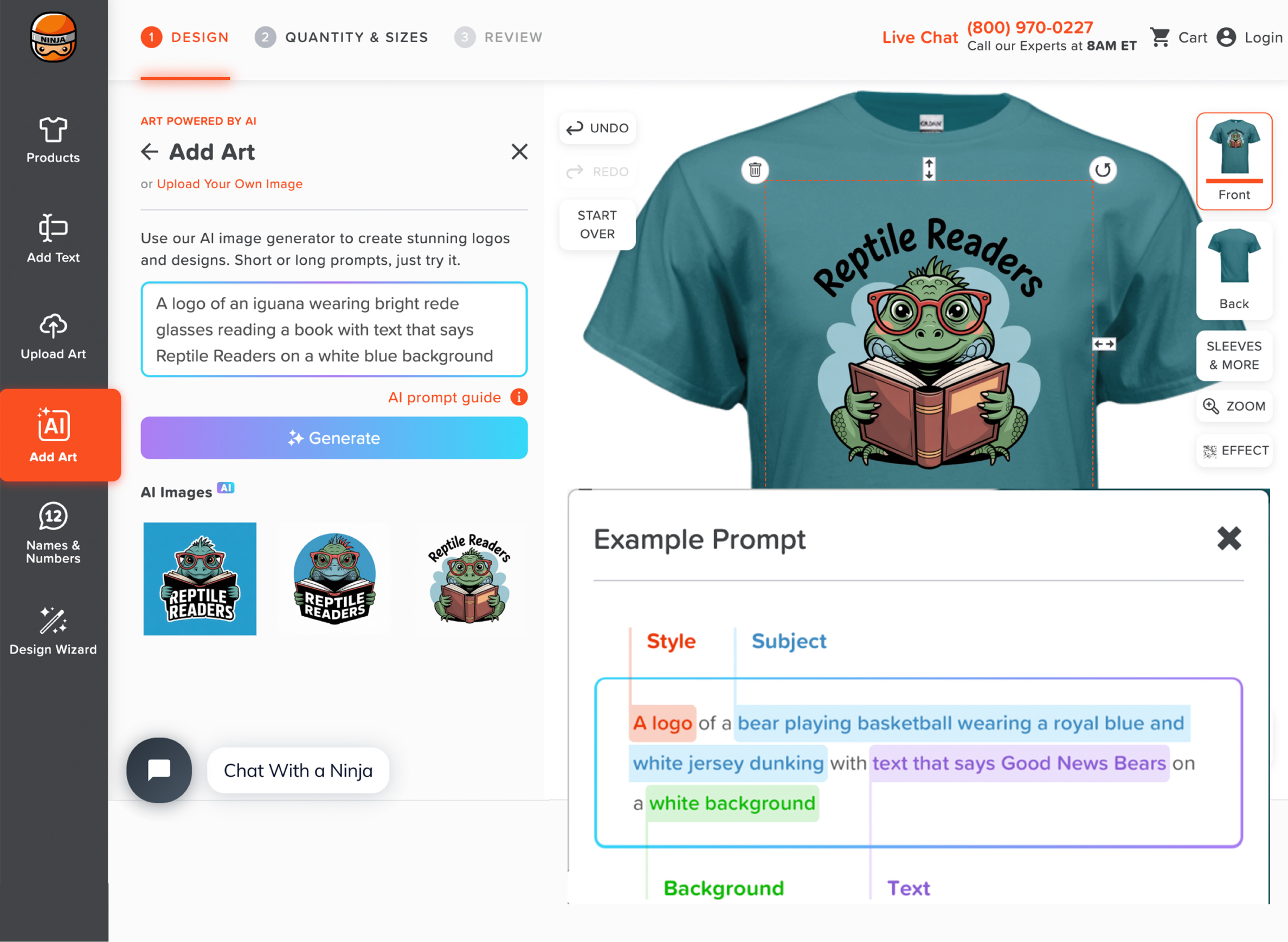 screenshot of Ninja Printhouse's AI art tool
