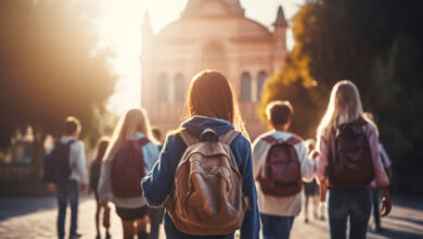 school children walking