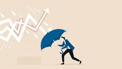 cartoon graphic of man holding umbrella against rain and arrows (entrepreneurial mindset)