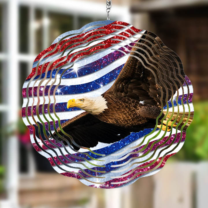 SUBWDS10 Aluminum Wind Spinner 10in Porch Lifestyle 2 American Flag Eagle