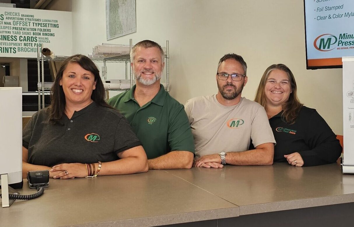 Pictured L-R: Minuteman Press Franchise Owners Carolyn Davidson, Craig Davidson, Christopher Brown, and Lisa Brown at their Salem, Oregon location.