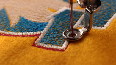 close up of embroidery machine stitches