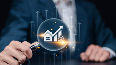 economy economic Real estate investment concept. Businessman analyzing mortgage loan home and insurance real property mortgage. interest rate, Investment planning.