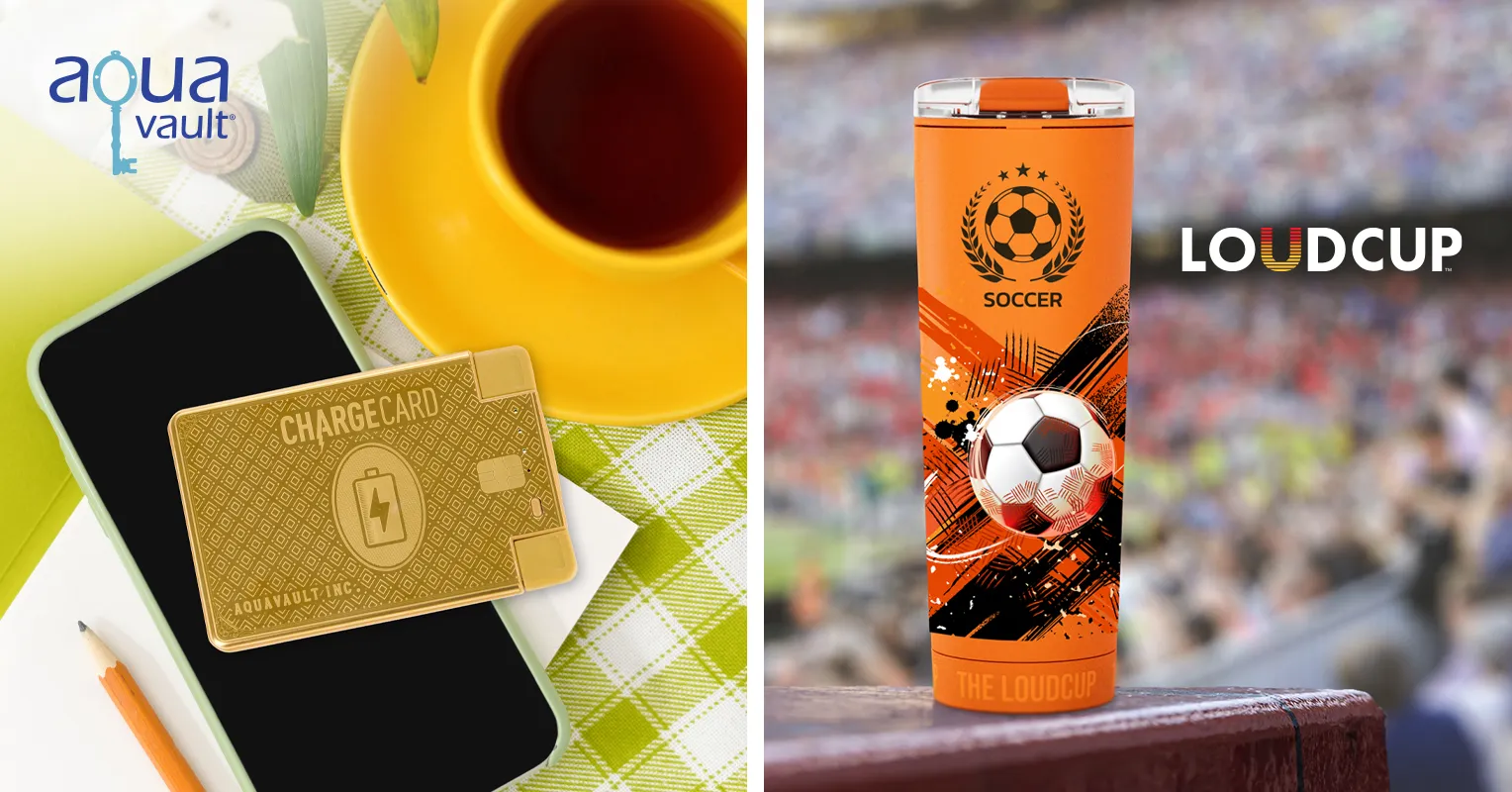 AquaVault and LoudCup products - Images courtesy of Koozie Group