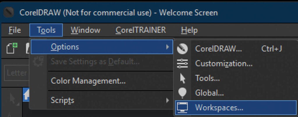 Tools Options Workspaces 1