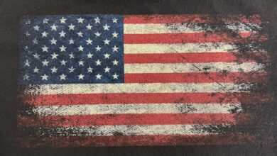 ragged old flag screen printed onto T-shirt