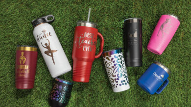 powder-coated drinkware on lawn