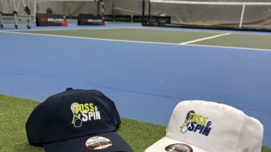 toss & spin branded hats on a pickleball or tennis court