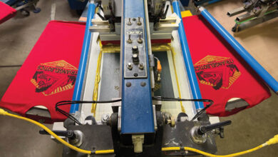 robotics T-shirts being screen printed