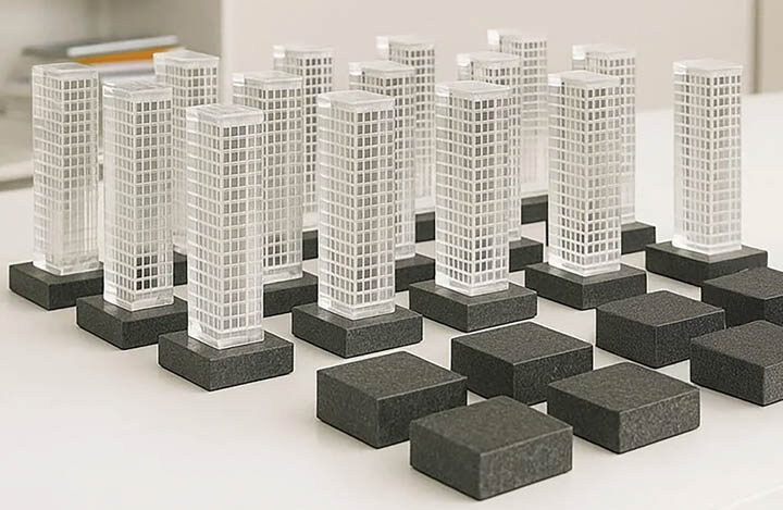 Hathaway lucite building replica workshop production process e1786398539558