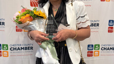 Jyoti Arora, Owner of Minuteman Press in Chadds Ford PA, accepts the award for Minority Business of the Year at the CCCBI Awards Dinner