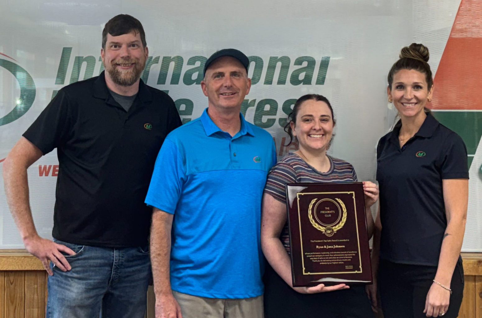 The International Minute Press Team in Coeur d’Alene, Idaho, celebrates their President’s Club Award. Pictured L-R: Ethan, Ryan Johnson (Owner), Lindsey, and Loralee. (Image courtesy of Minuteman Press)